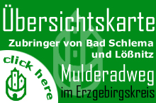 Zum Übersichtsplan des Mulderadweges im Erzgebirgskreis mit den Zubringerrouten aus Bad Schlema und Lößnitz